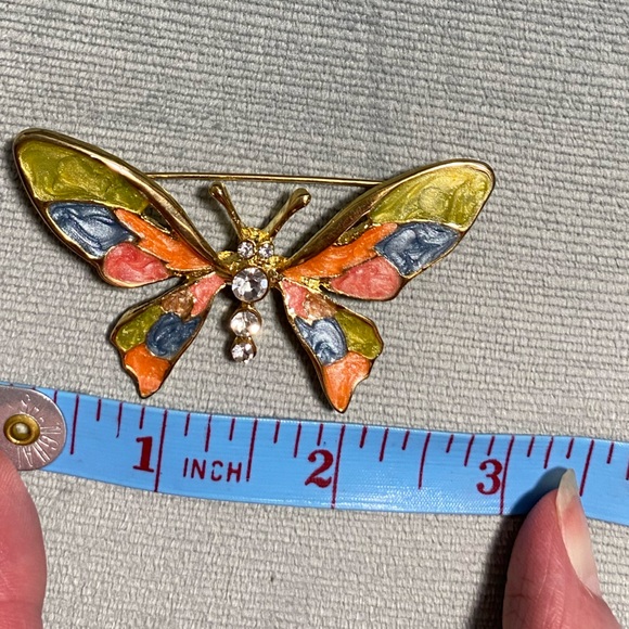 Vintage cloisonne’ enameled wings butterfly golden broach, C clasp 2.5“ x 1.5“ - Picture 5 of 11